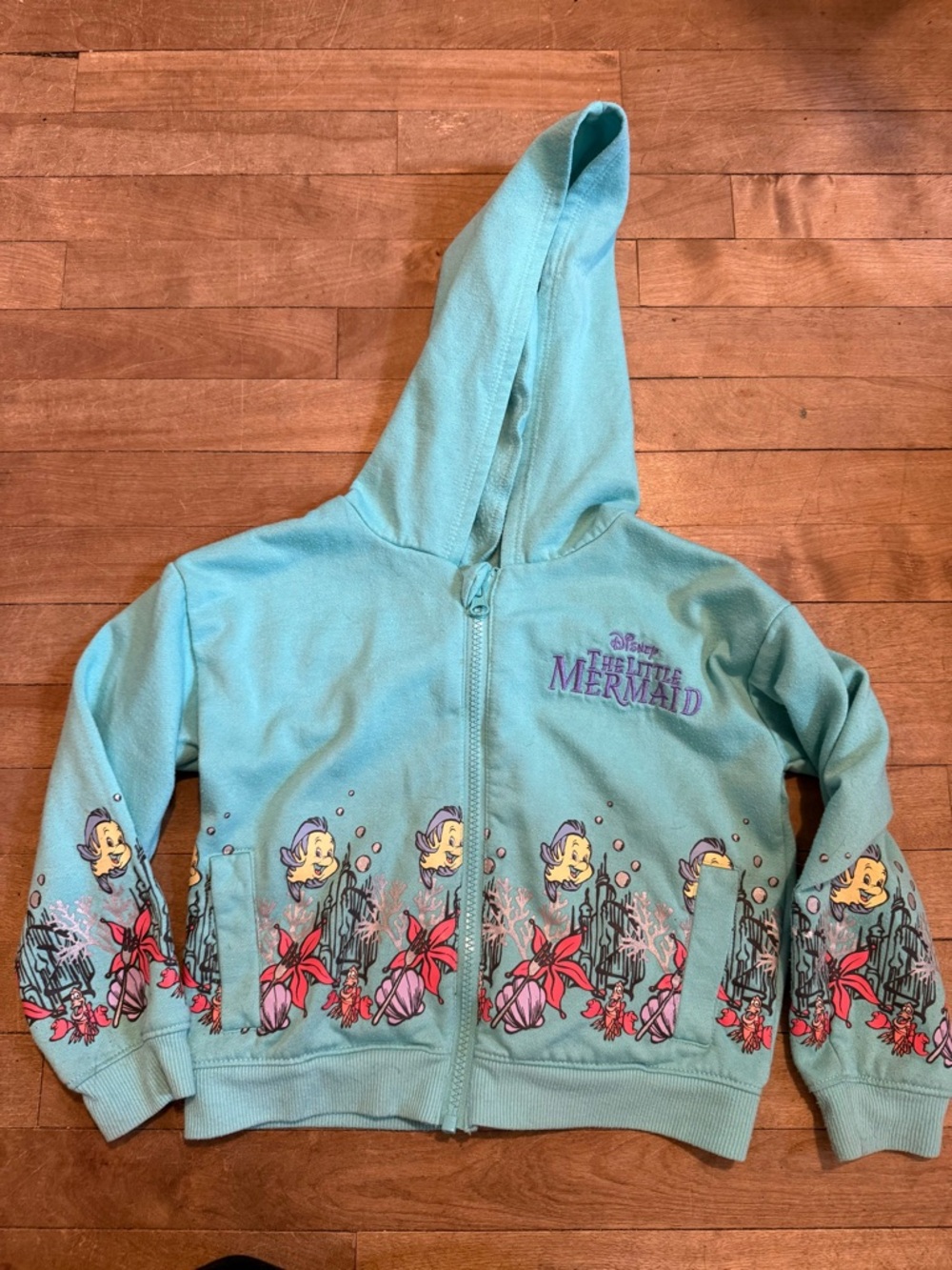 Disney Girls' The Little Mermaid Hooded Zip Sweatshirt in Aqua